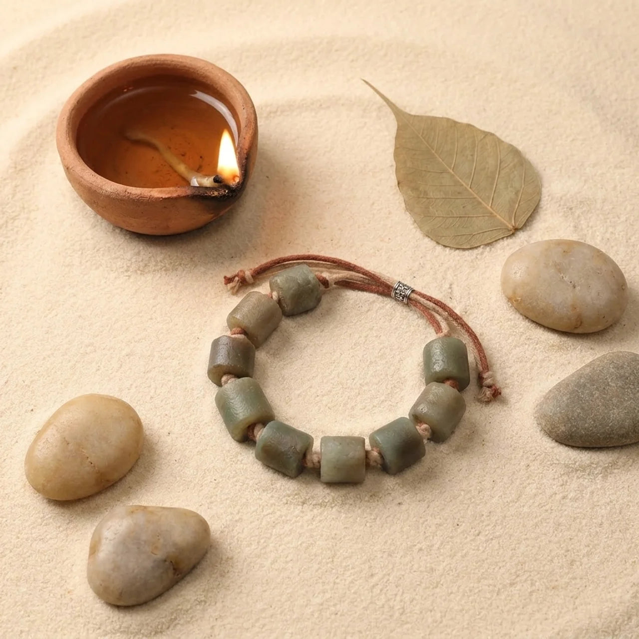 Hotan Nephrite Cylinder Bead Macrame Bracelet