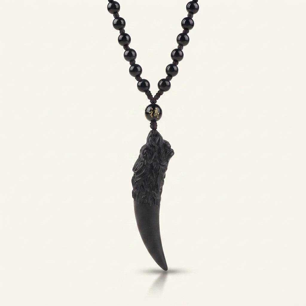 Ice Obsidian Wolf Tooth Pendant Necklace