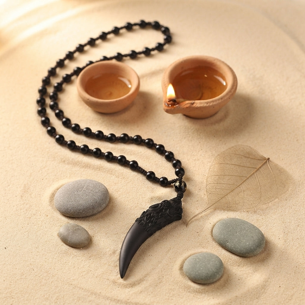 Ice Obsidian Wolf Tooth Pendant Necklace