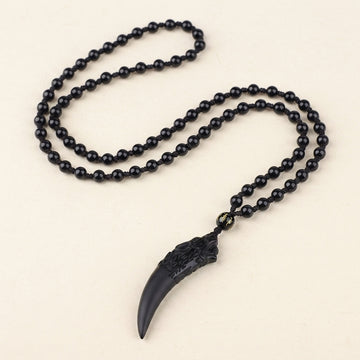 Ice Obsidian Wolf Tooth Pendant Necklace