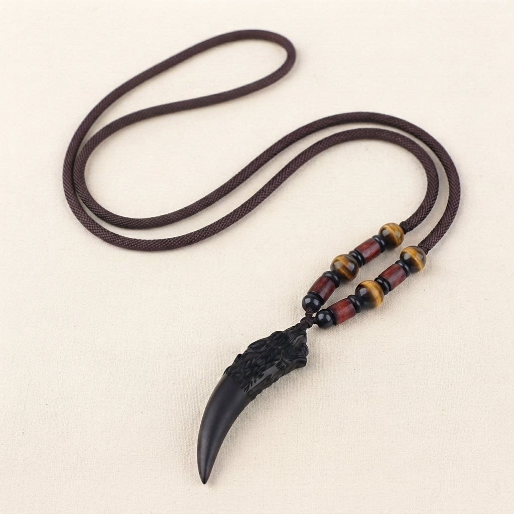 Ice Obsidian Wolf Tooth Pendant Necklace