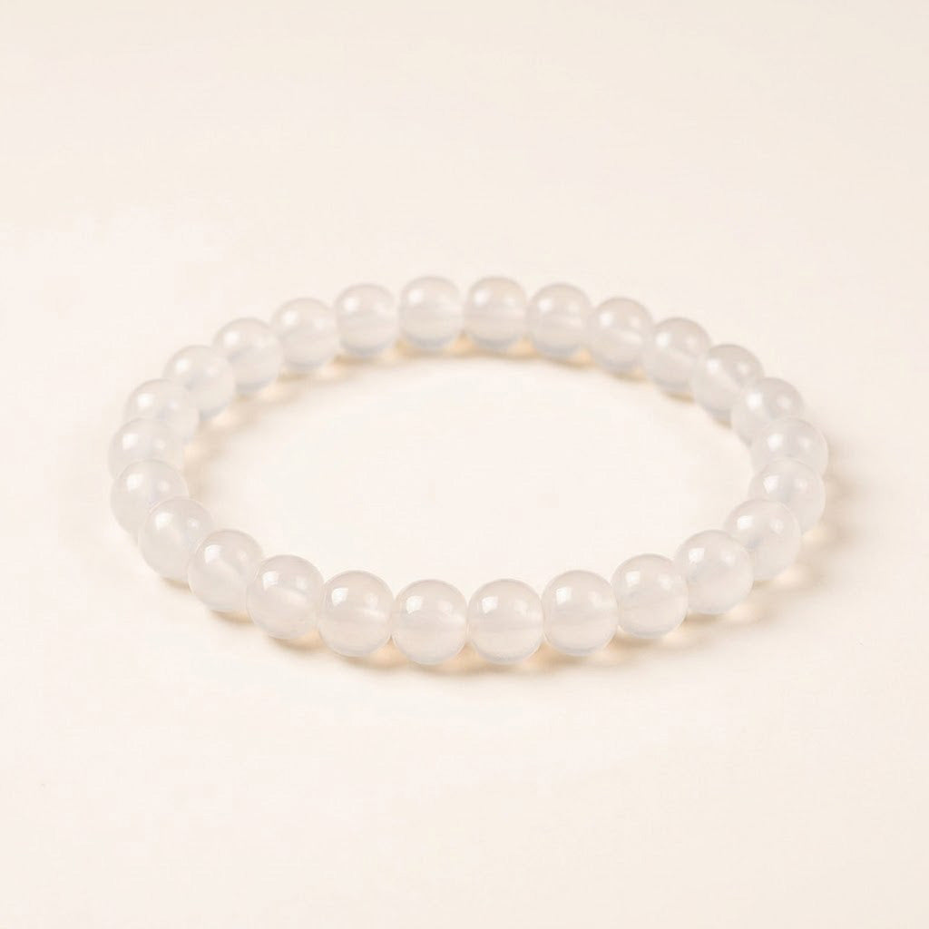 Icy White Agate Beaded Bracelet