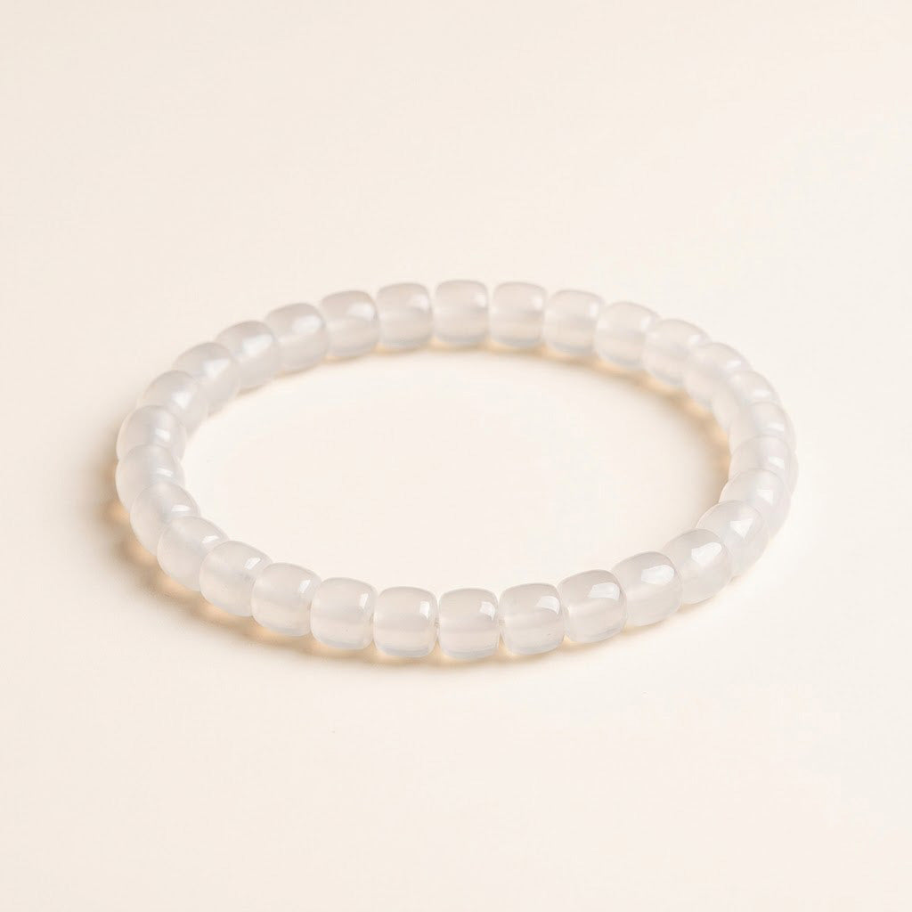 Icy White Agate Beaded Bracelet