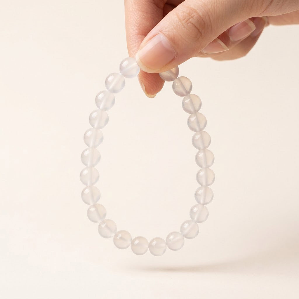 Icy White Agate Beaded Bracelet
