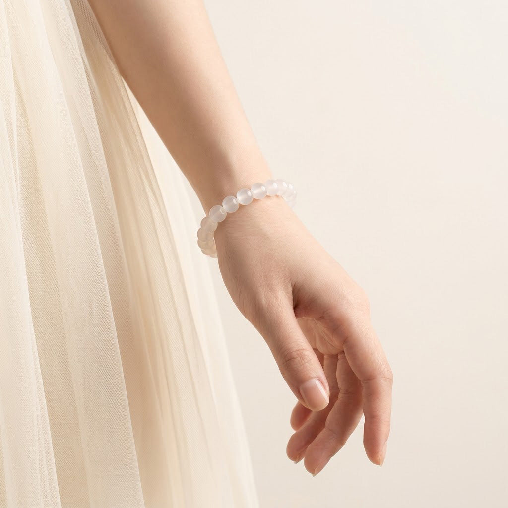 Icy White Agate Beaded Bracelet