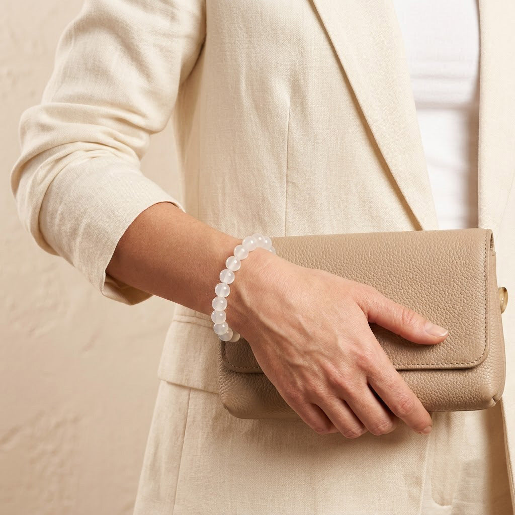 Icy White Agate Beaded Bracelet