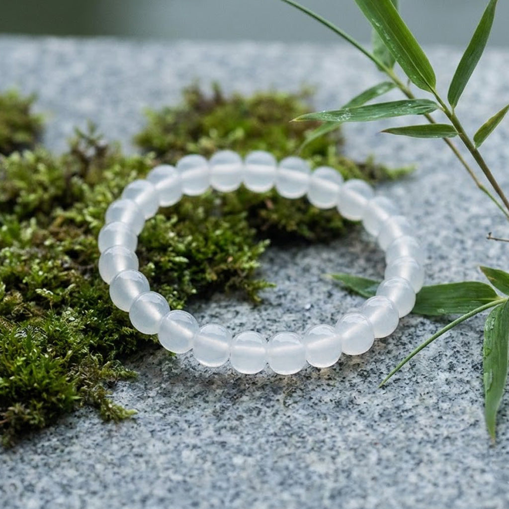 Icy White Agate Beaded Bracelet