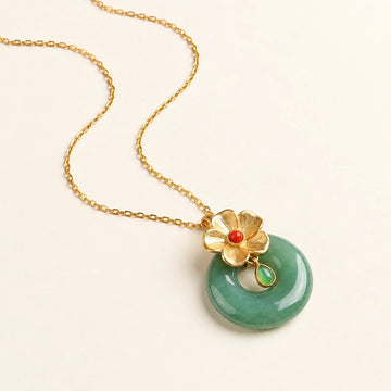 Imitation Jade Palace Flower Pendant Necklace