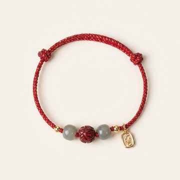 Jade Cinnabar Lotus Red String Bracelet