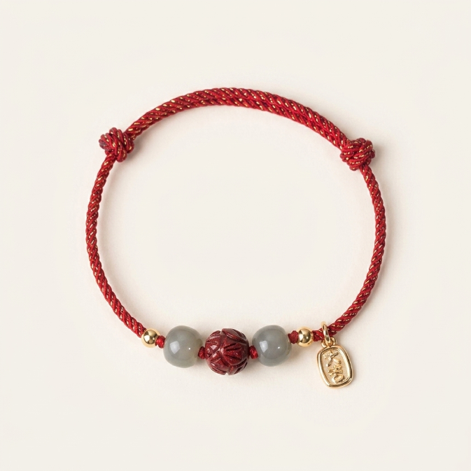 Jade Cinnabar Lotus Red String Bracelet