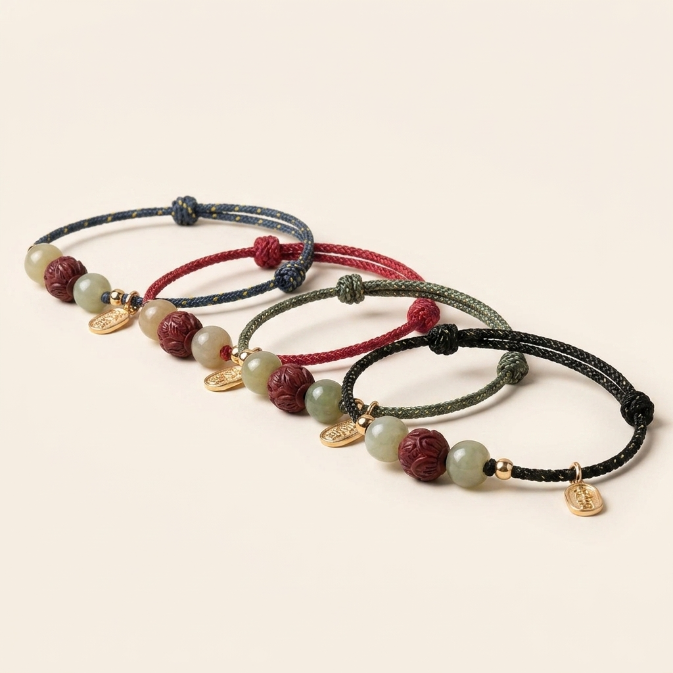 Jade Cinnabar Lotus Red String Bracelet