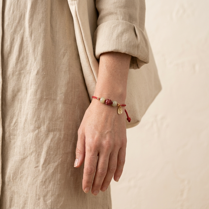 Jade Cinnabar Lotus Red String Bracelet