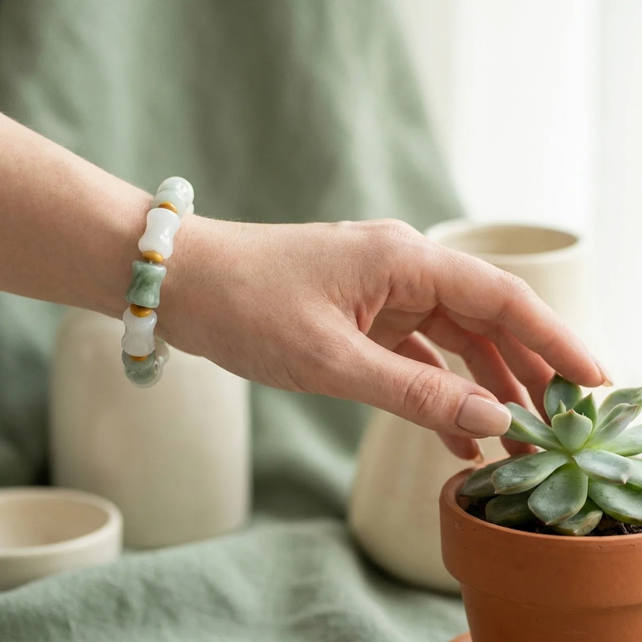 Jade Coconut Shell Bamboo Pattern Bracelet