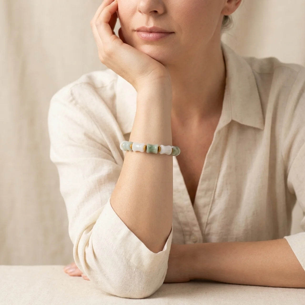Jade Coconut Shell Bamboo Pattern Bracelet