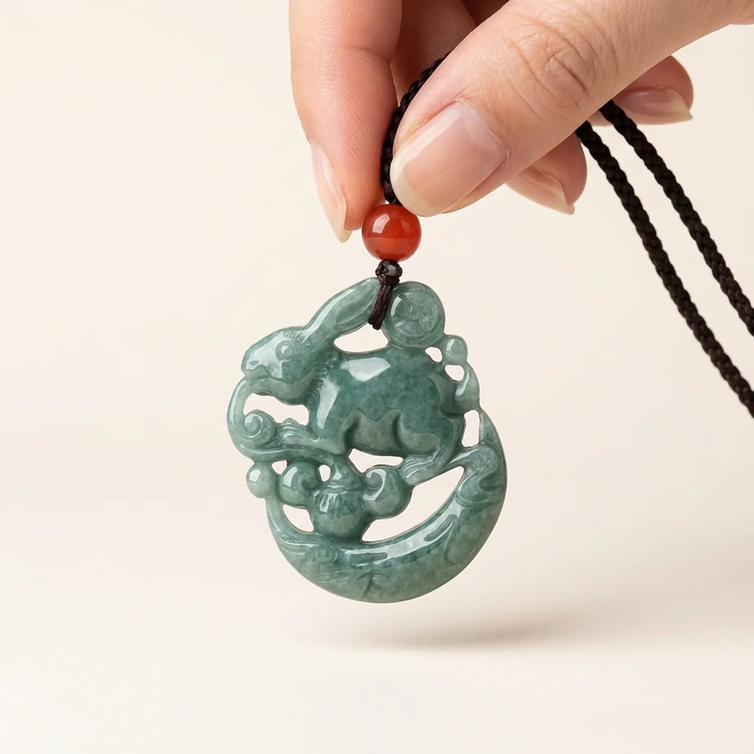 Jade Rabbit Crescent Moon Pendant Necklace