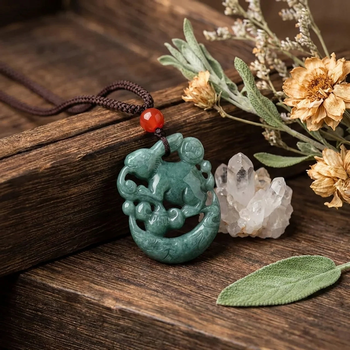 Jade Rabbit Crescent Moon Pendant Necklace