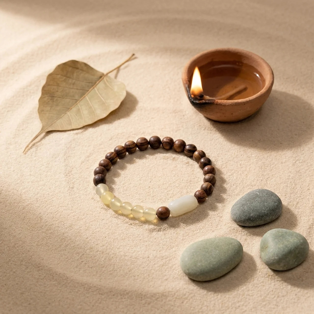 Jade Sandalwood Lotus Mala Bracelet