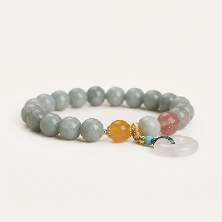 Jade Strawberry Quartz Peace Buckle Bracelet
