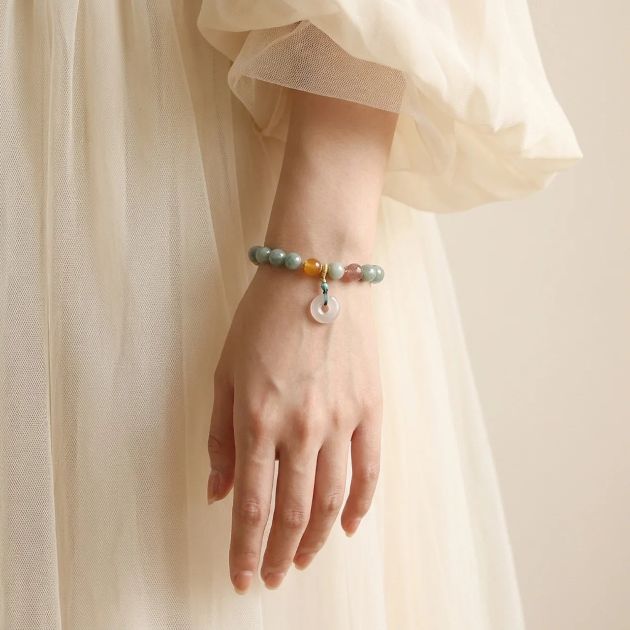 Jade Strawberry Quartz Peace Buckle Bracelet