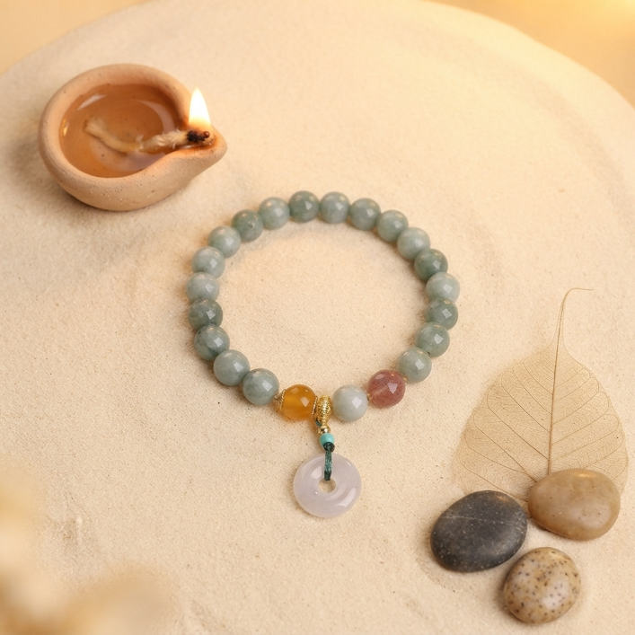 Jade Strawberry Quartz Peace Buckle Bracelet
