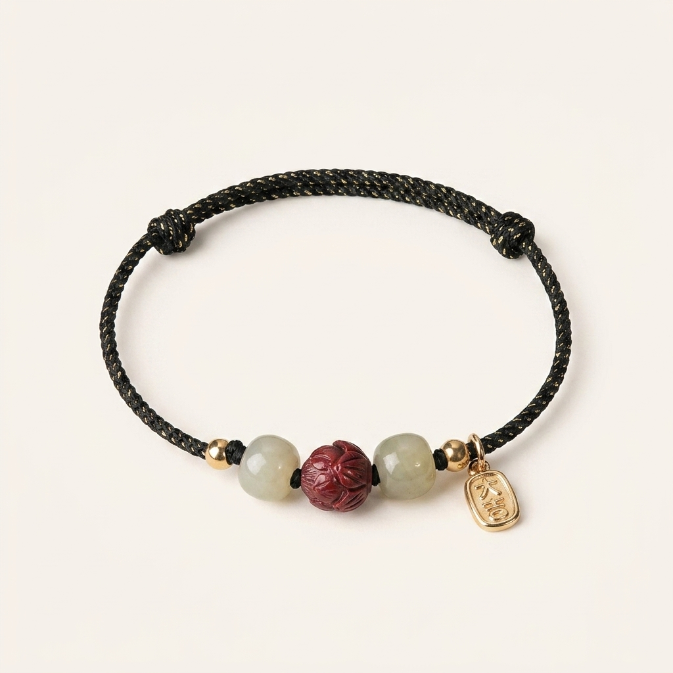 Jade Cinnabar Lotus Red String Bracelet