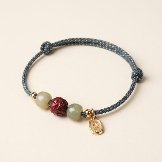 Jade Cinnabar Lotus Red String Bracelet