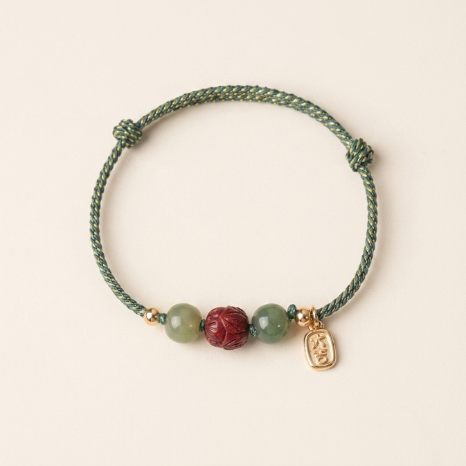 Jade Cinnabar Lotus Red String Bracelet