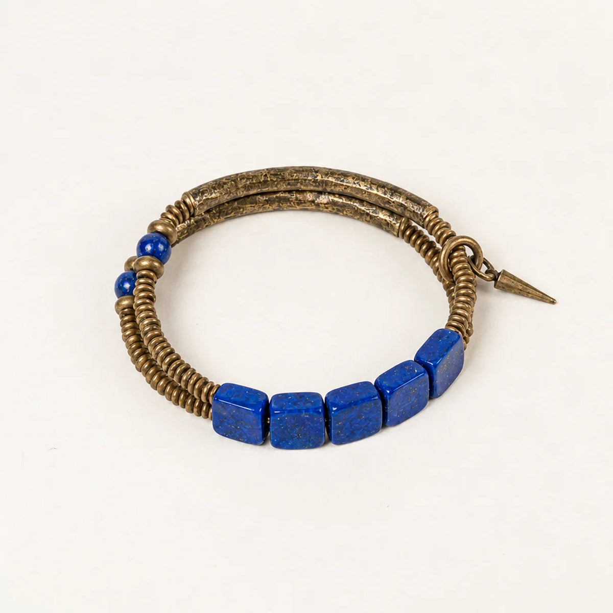 Lapis Lazuli Hammered Brass Plate Bracelet