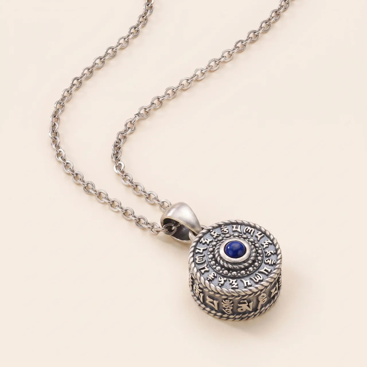 Lapis Lazuli Om Mani Padme Hum Pendant Necklace