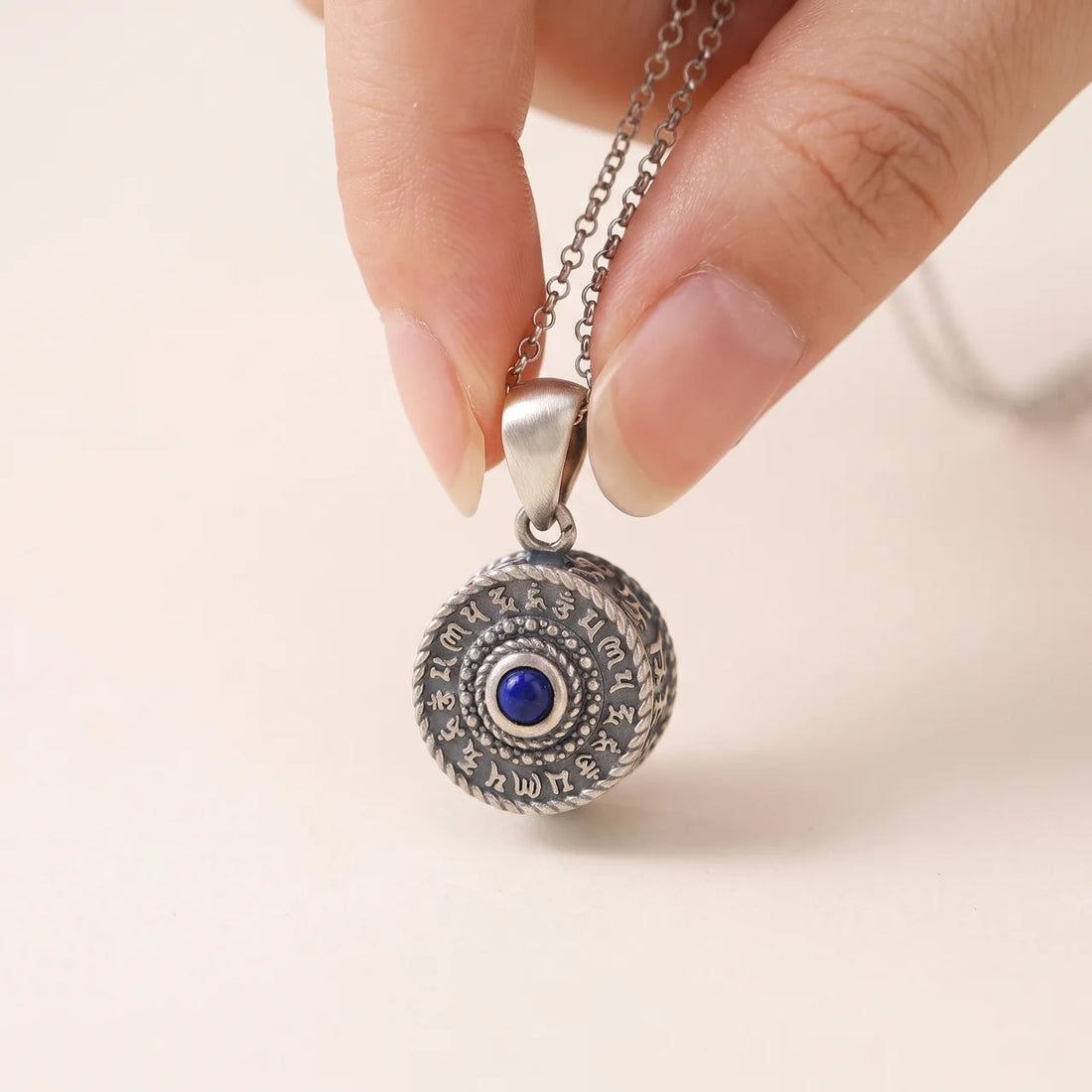 Lapis Lazuli Om Mani Padme Hum Pendant Necklace