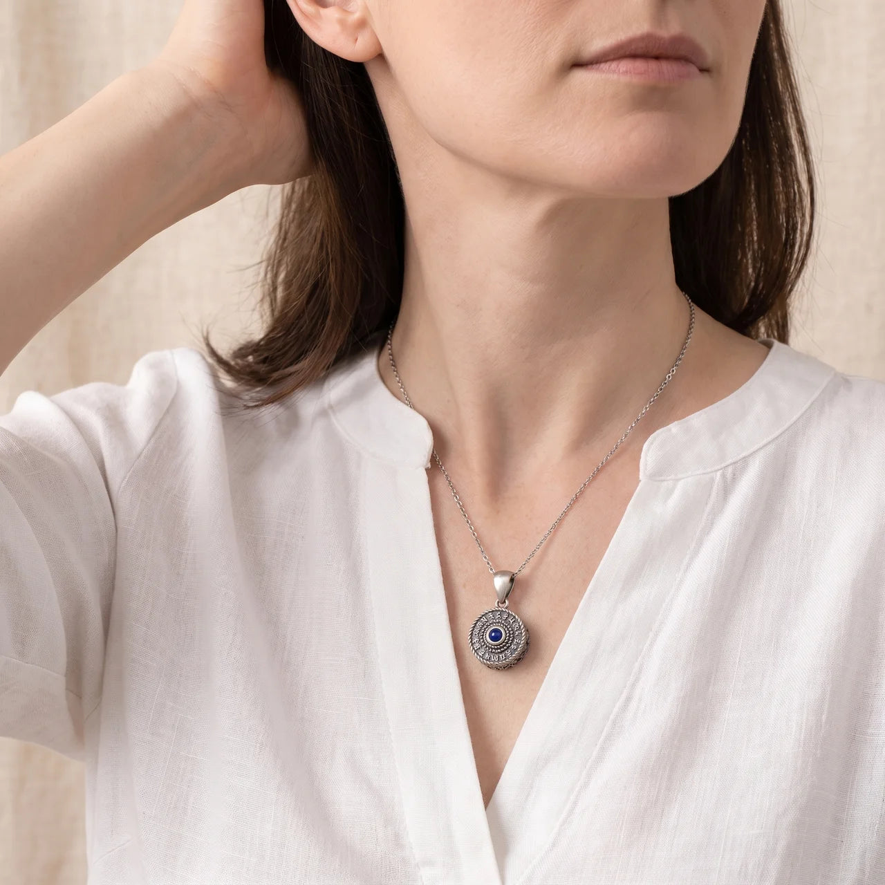 Lapis Lazuli Om Mani Padme Hum Pendant Necklace