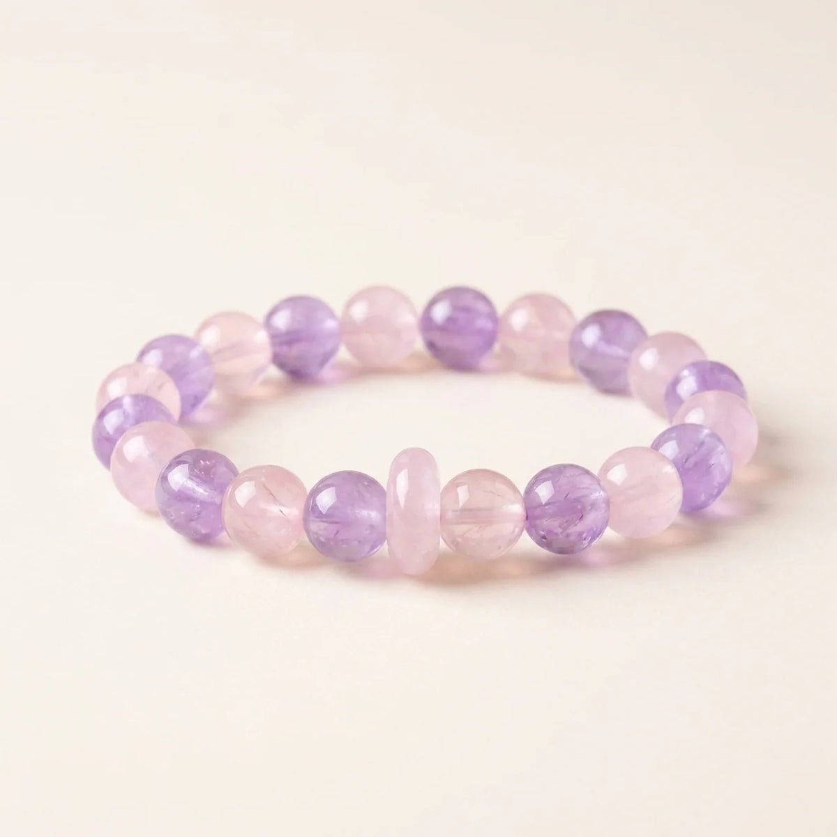 Bracelet en améthyste lavande et quartz rose