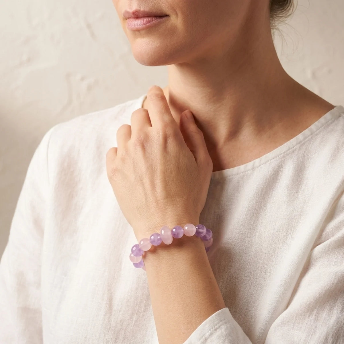 Bracelet en améthyste lavande et quartz rose