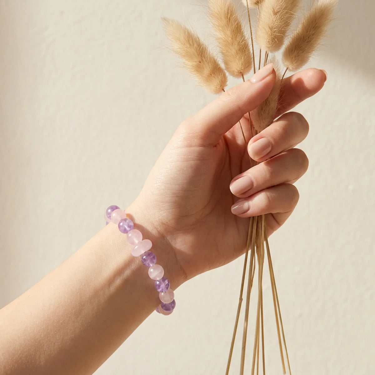 Bracelet en améthyste lavande et quartz rose