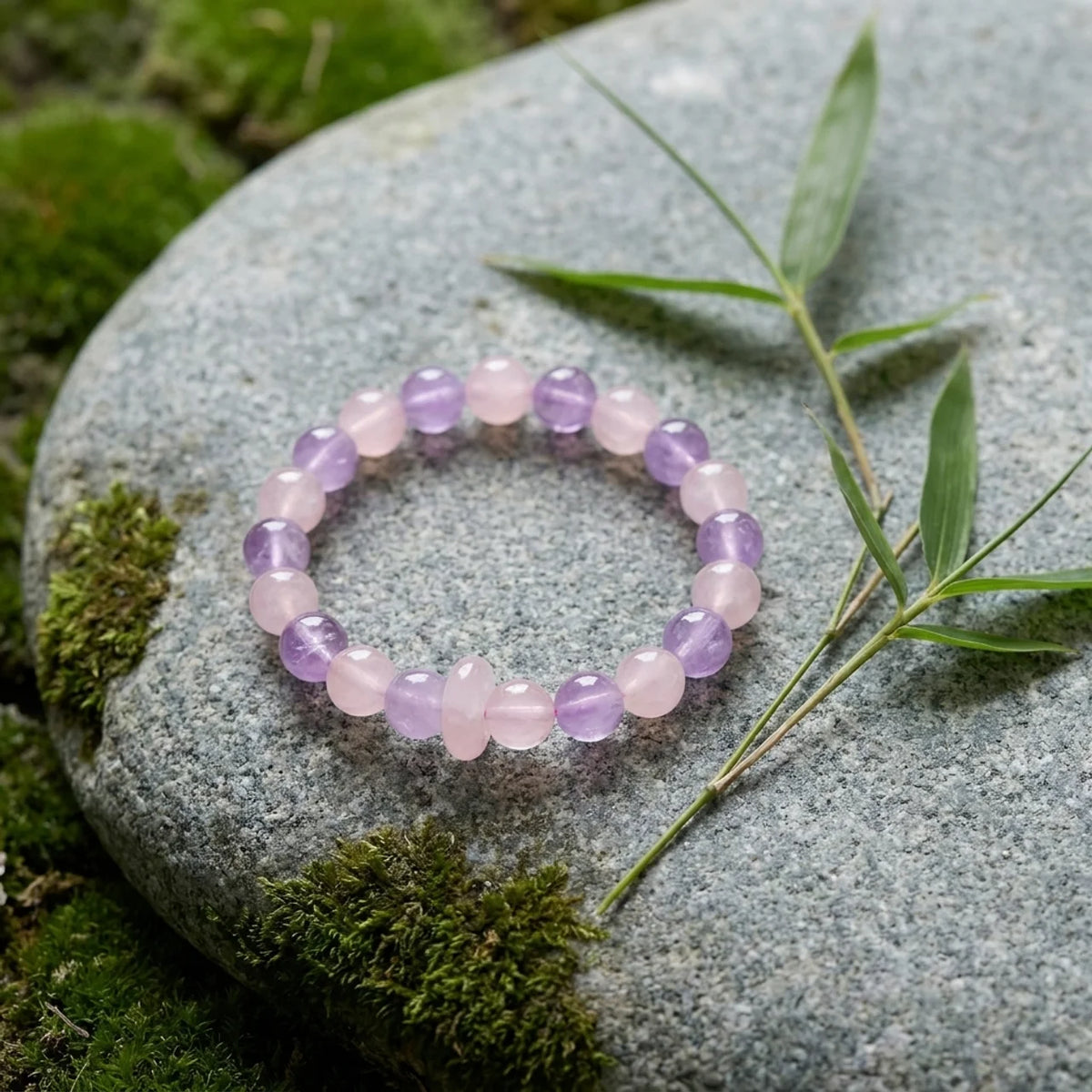 Bracelet en améthyste lavande et quartz rose