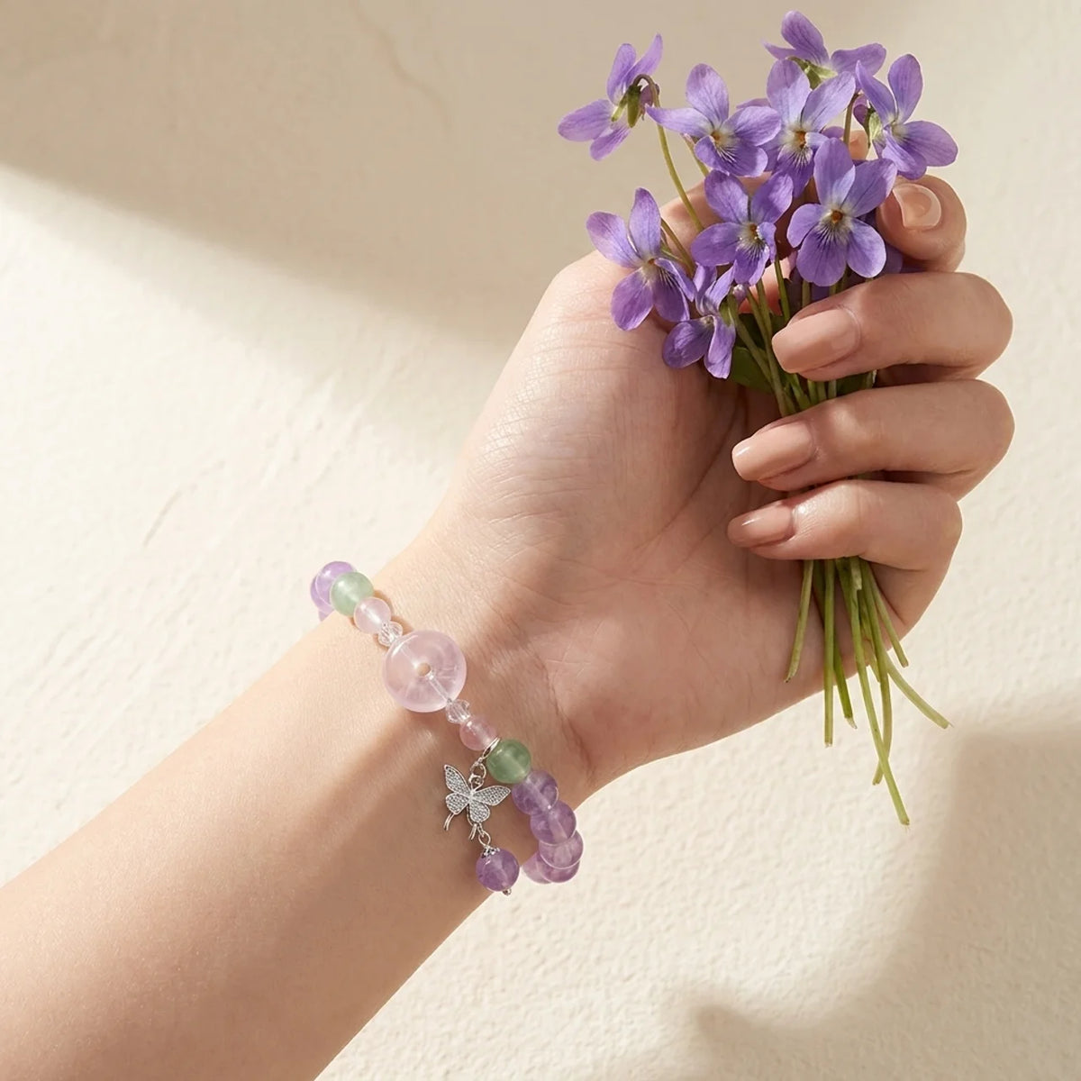 Lavendel-Amethyst Rosenquarz Donut Armband