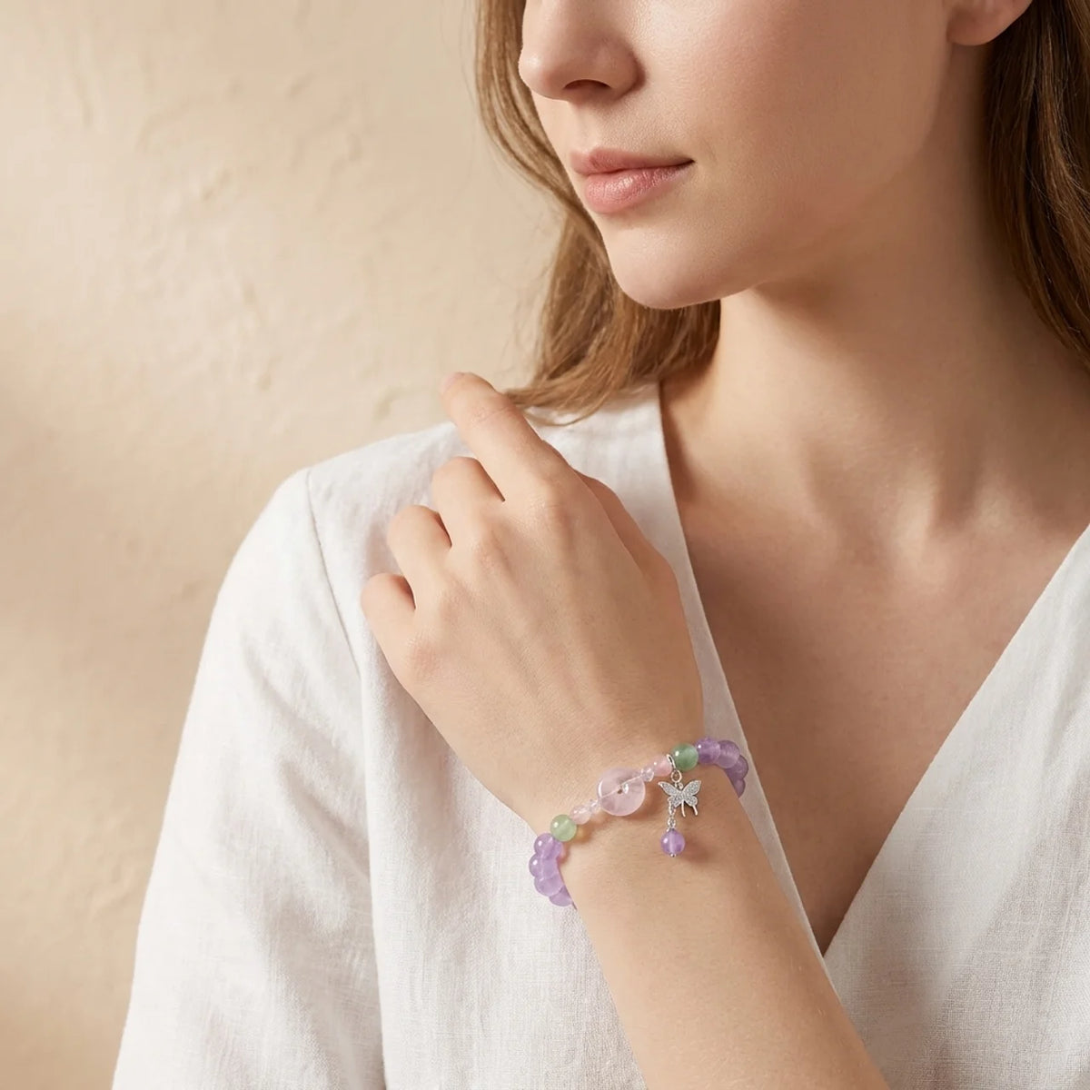 Lavendel-Amethyst Rosenquarz Donut Armband