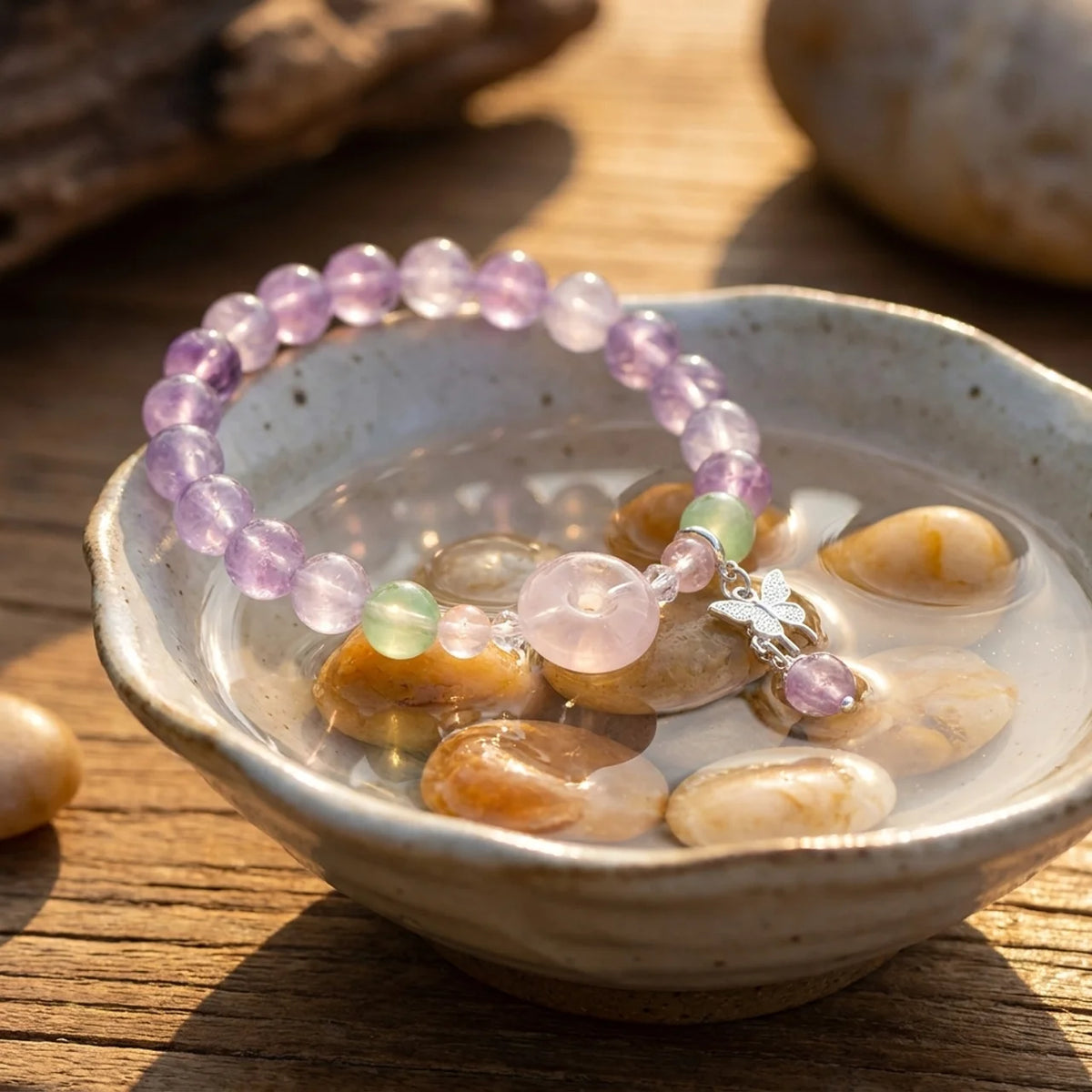 Lavendel-Amethyst Rosenquarz Donut Armband