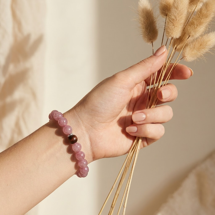 Lavender Rose Quartz & Sandalwood Bracelet