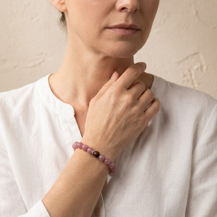 Lavender Rose Quartz & Sandalwood Bracelet