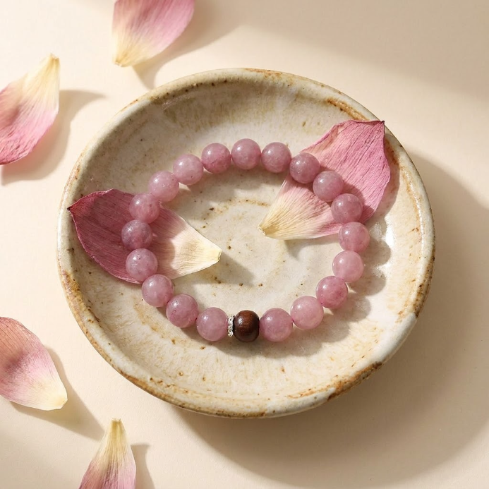 Lavender Rose Quartz & Sandalwood Bracelet
