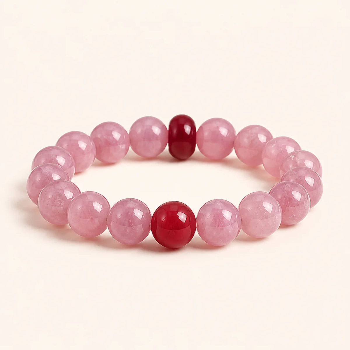 Bracelet en quartz rose lavande et agate rouge