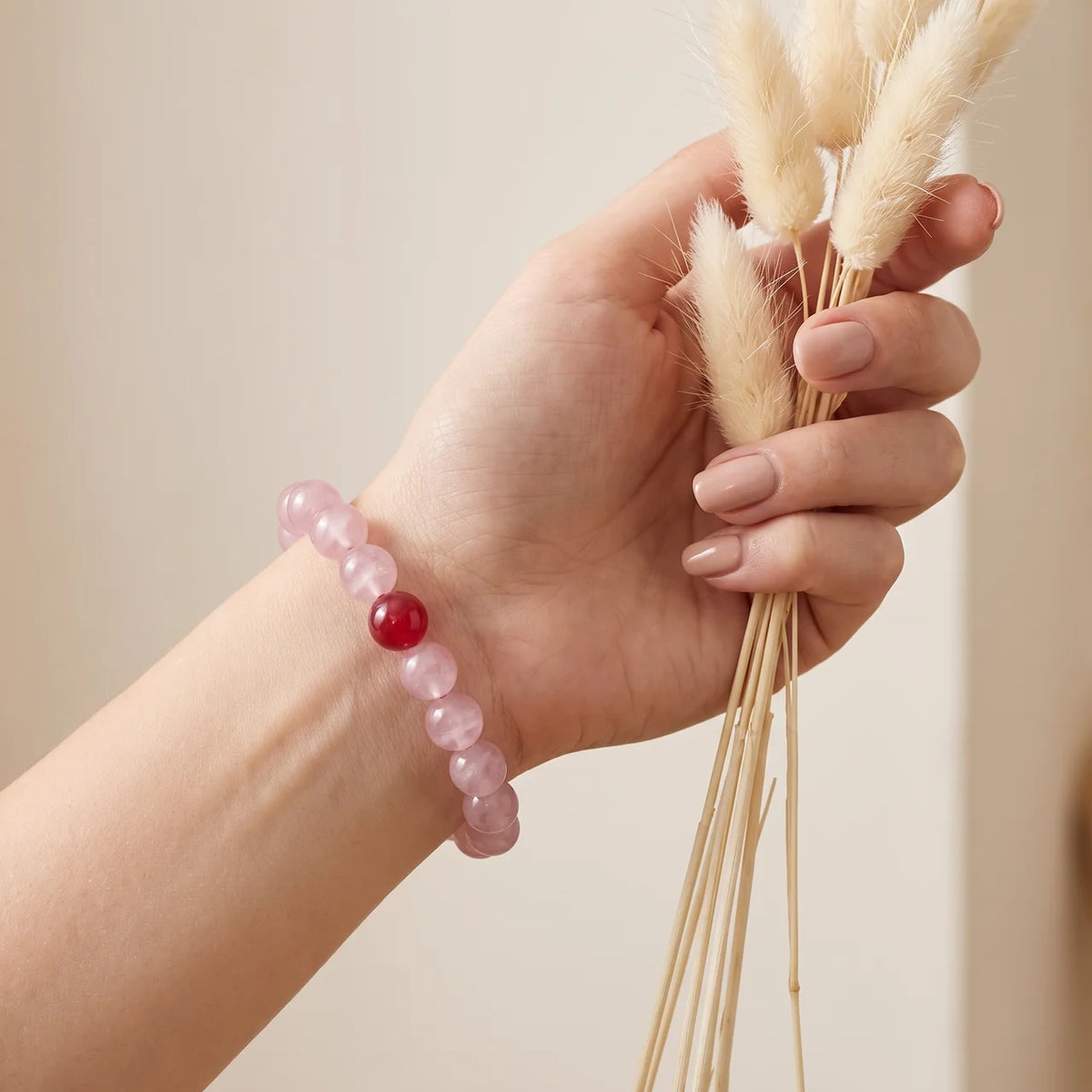 Bracelet en quartz rose lavande et agate rouge