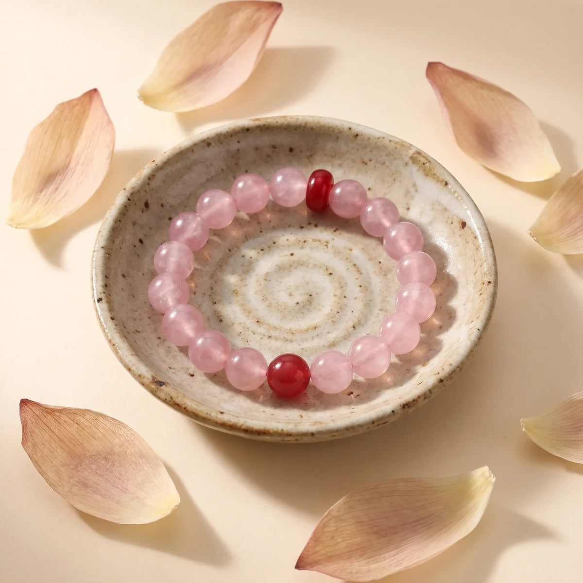 Bracelet en quartz rose lavande et agate rouge