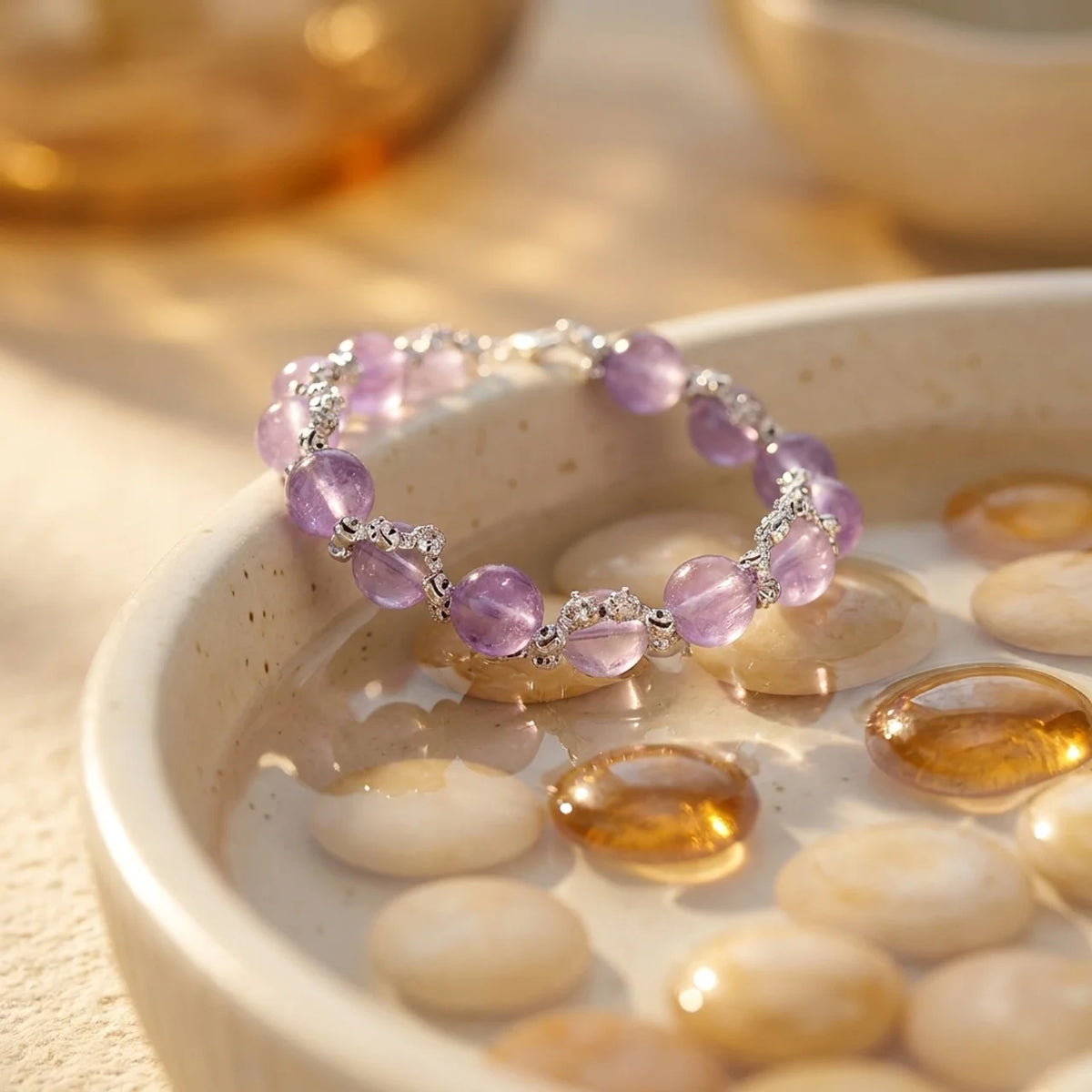Lavender Amethyst Crystal Beaded Bracelet