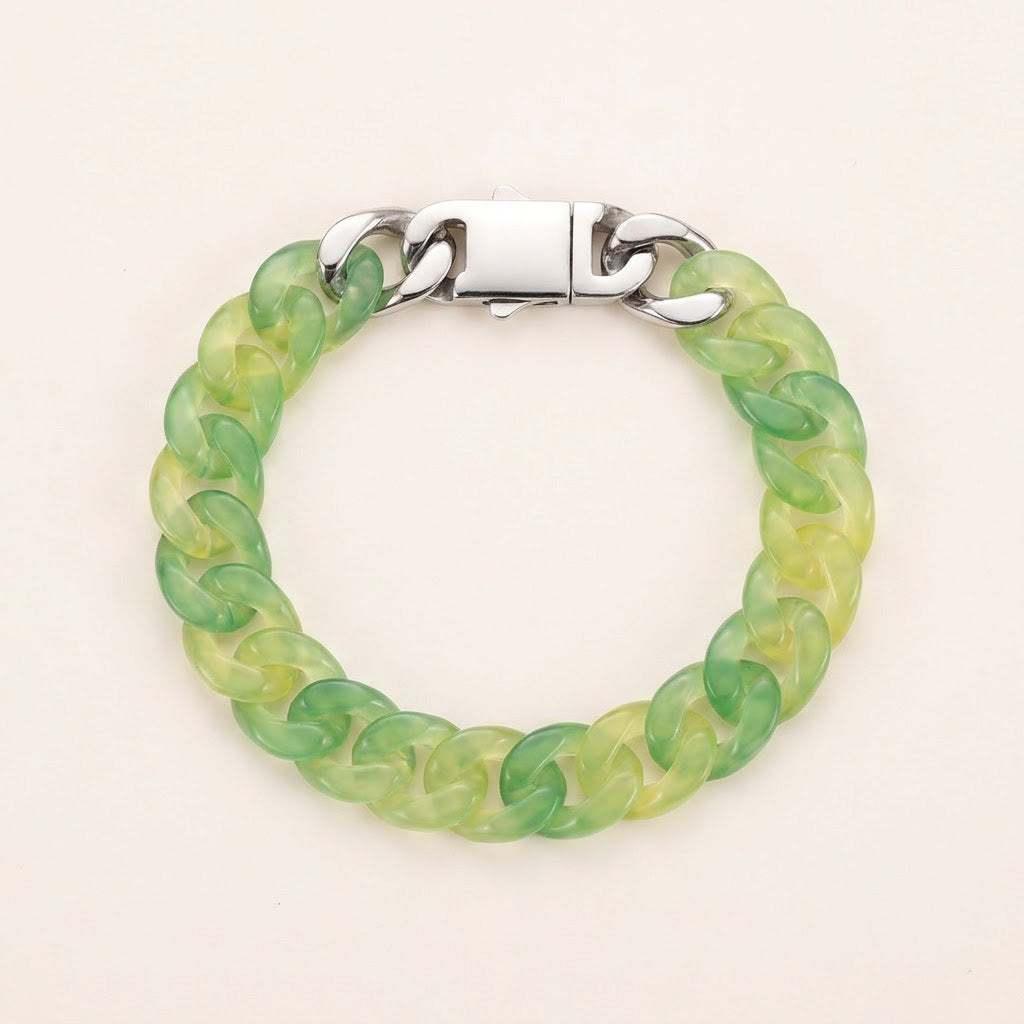 Light Green Agate Cuban Chain Bracelet