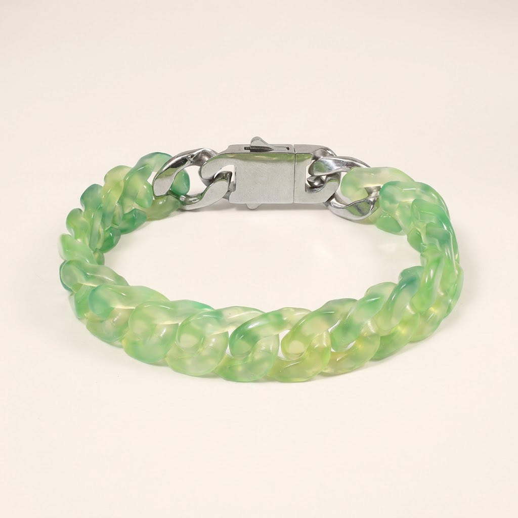 Light Green Agate Cuban Chain Bracelet
