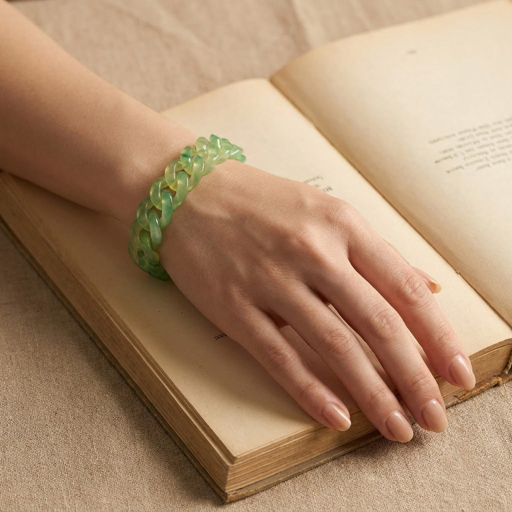 Light Green Agate Cuban Chain Bracelet