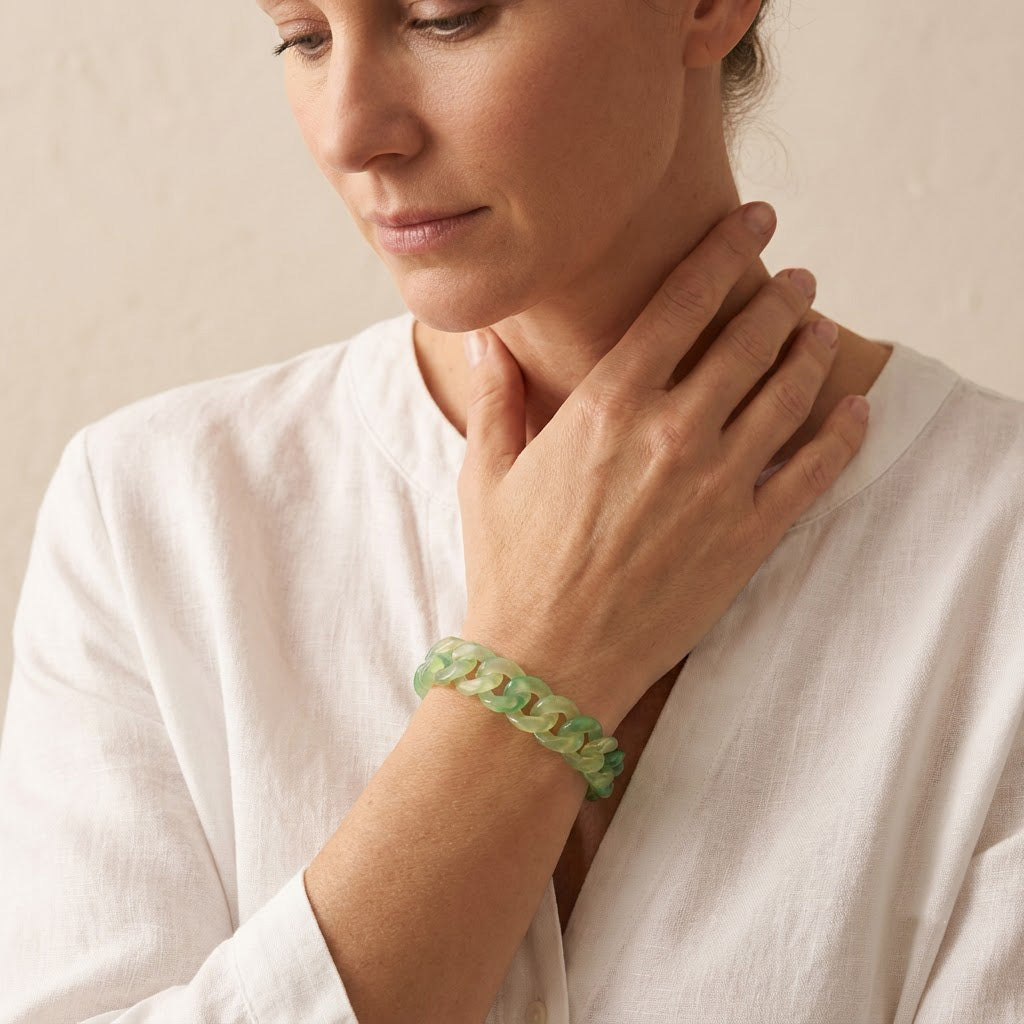 Light Green Agate Cuban Chain Bracelet