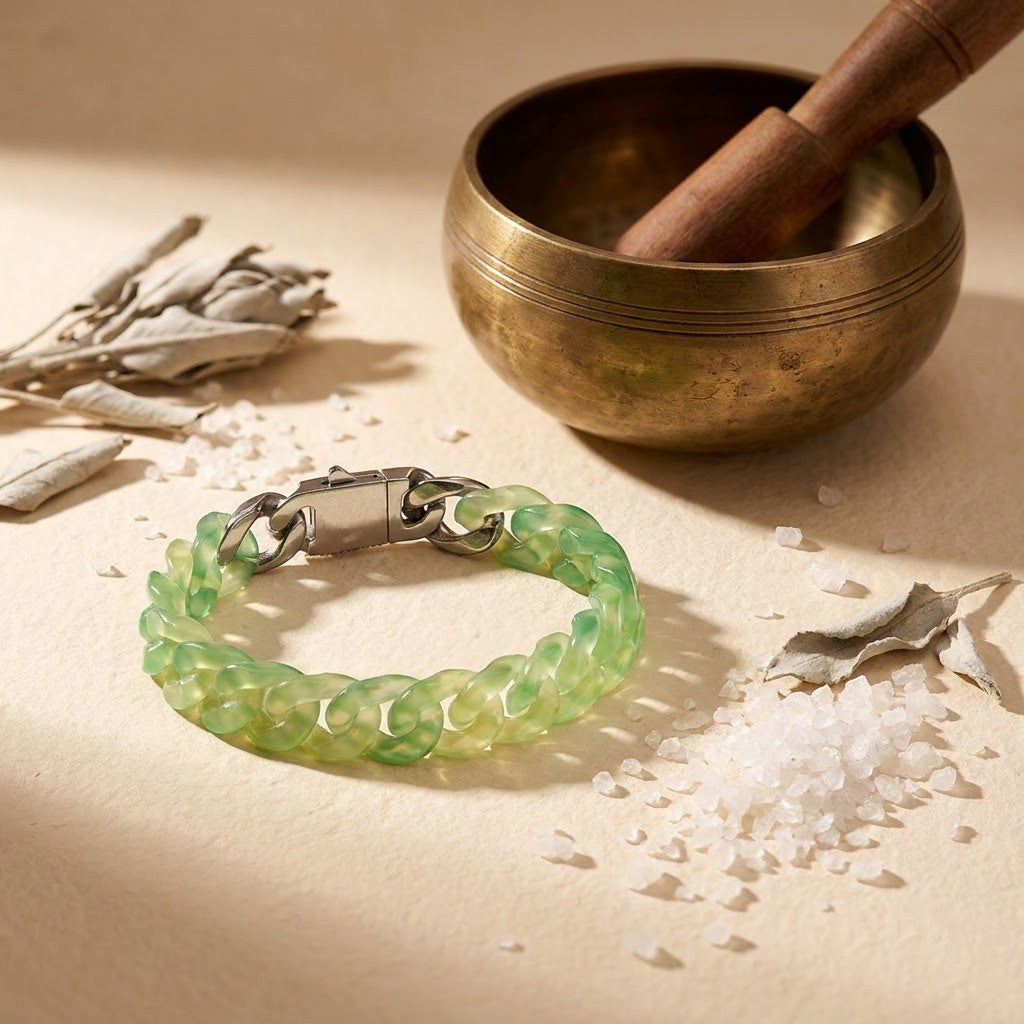 Light Green Agate Cuban Chain Bracelet